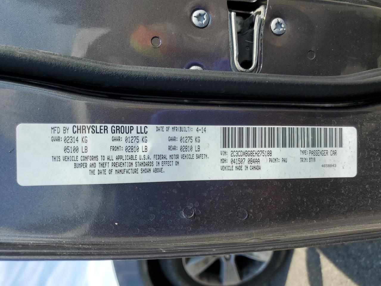 2014 Dodge Charger Se VIN: 2C3CDXBG8EH275188 Lot: 70159965