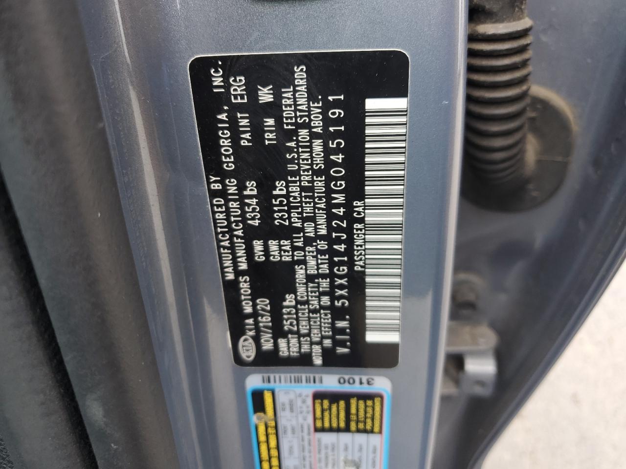 2021 Kia K5 Lxs VIN: 5XXG14J24MG045191 Lot: 70181095