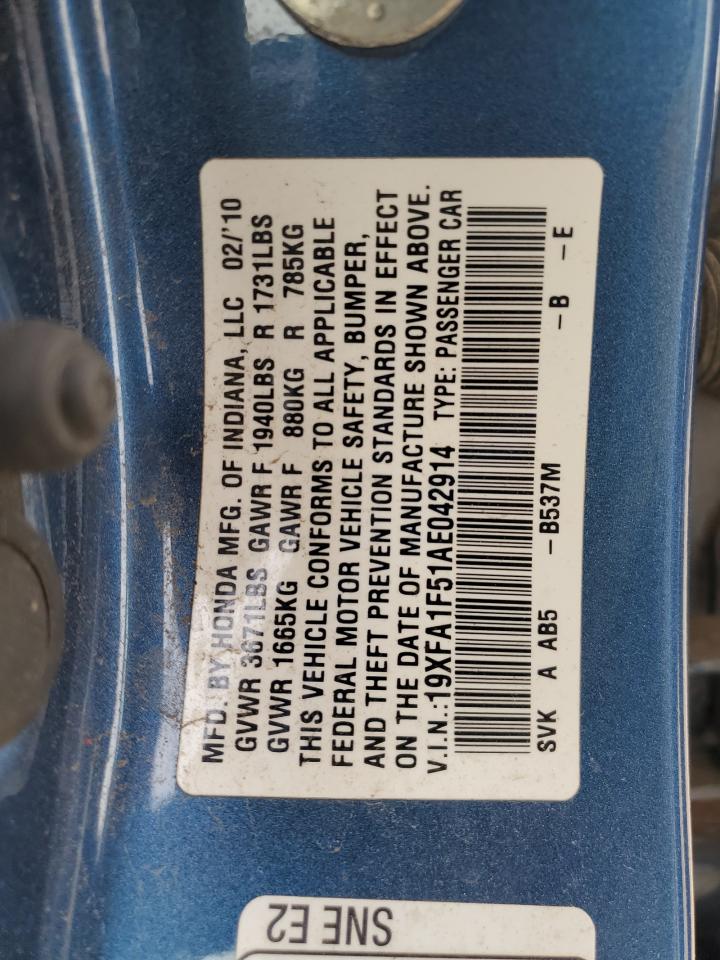 2010 Honda Civic Lx VIN: 19XFA1F51AE042914 Lot: 68923825