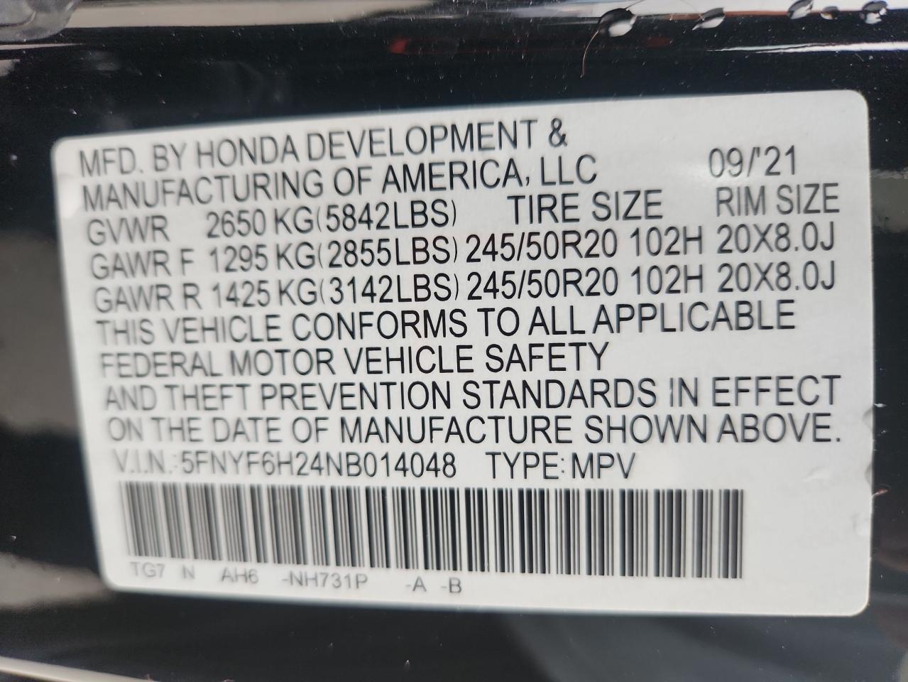 2022 Honda Pilot Se VIN: 5FNYF6H24NB014048 Lot: 69389575
