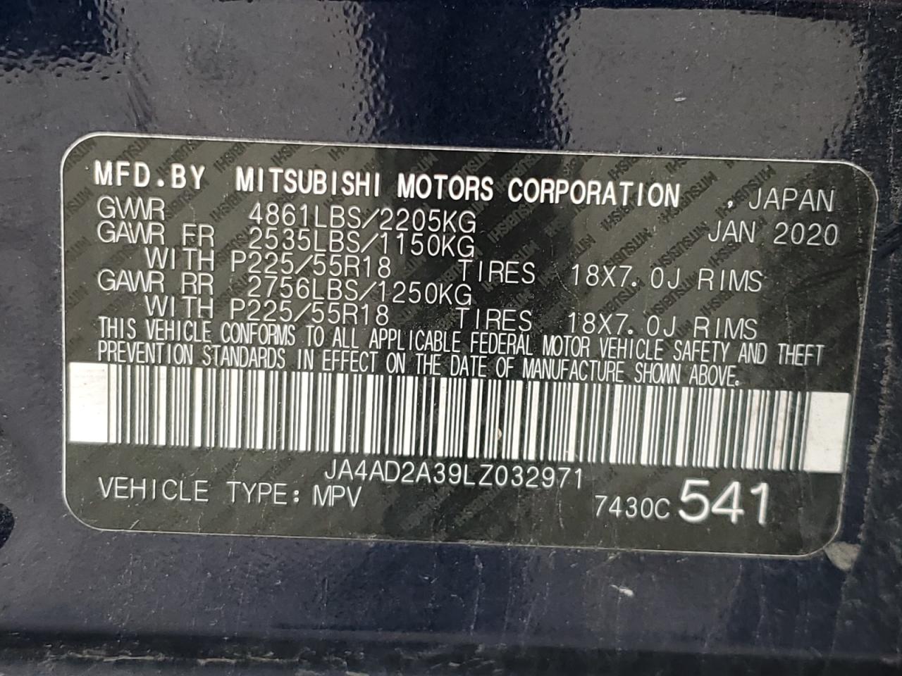 2020 Mitsubishi Outlander Es VIN: JA4AD2A39LZ032971 Lot: 69218015