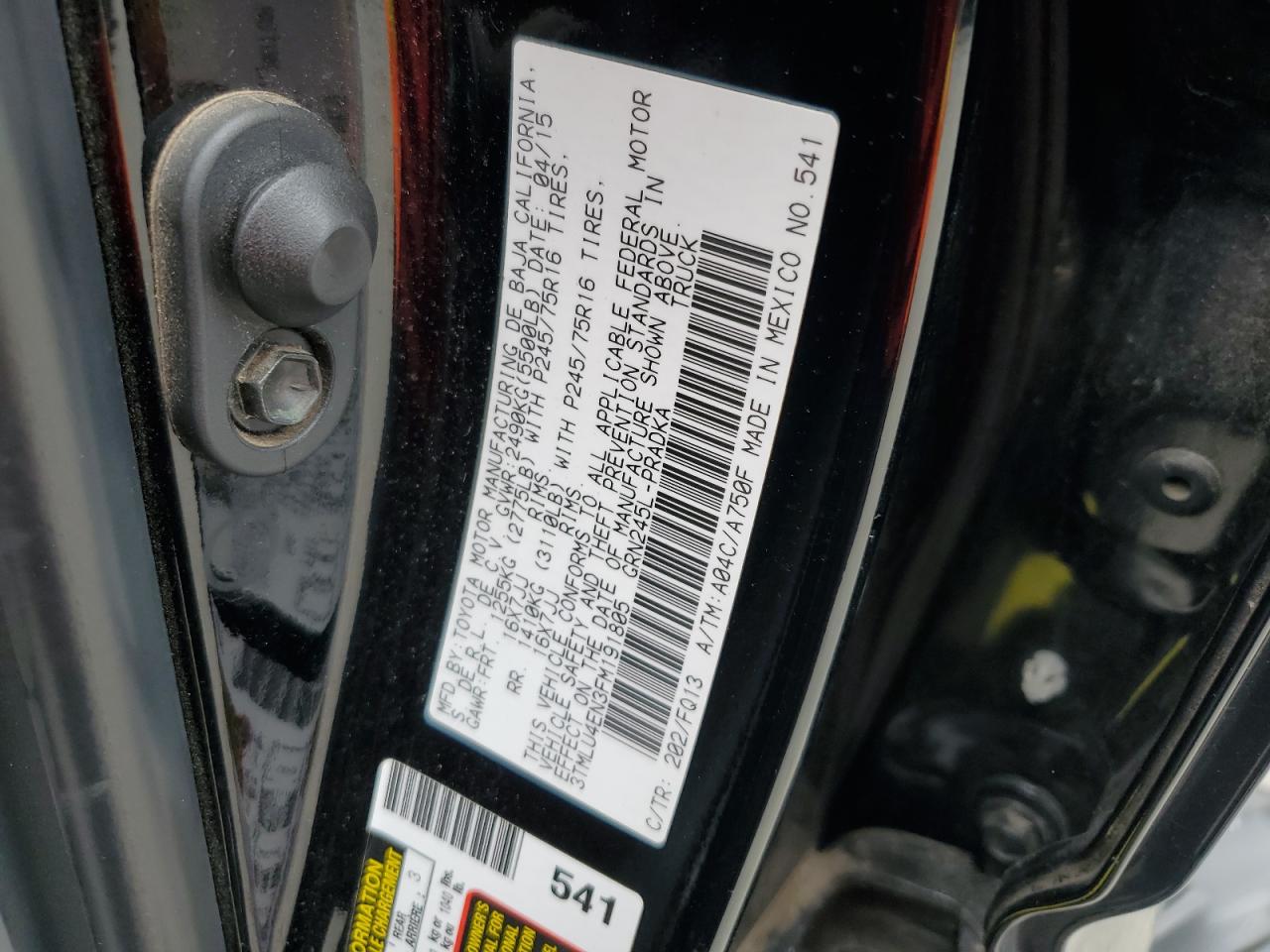 2015 Toyota Tacoma Double Cab VIN: 3TMLU4EN3FM191805 Lot: 65480565