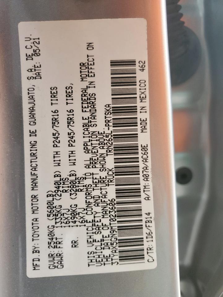 2021 Toyota Tacoma Double Cab VIN: 3TYAX5GN9MT023606 Lot: 67253725