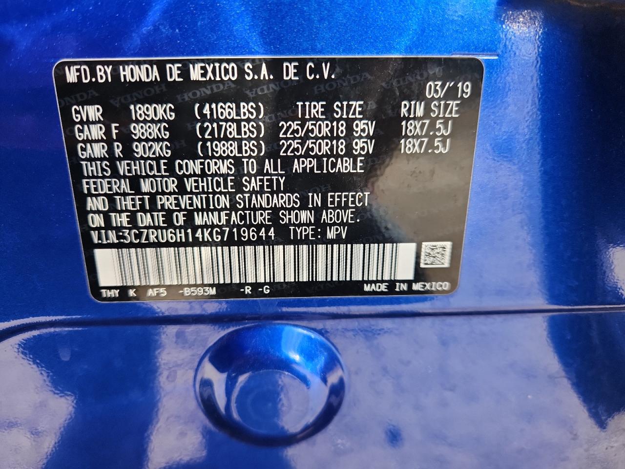 2019 Honda Hr-V Sport VIN: 3CZRU6H14KG719644 Lot: 70528465