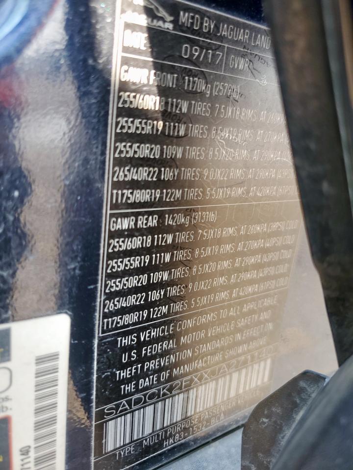 2018 Jaguar F-Pace Prestige VIN: SADCK2FXXJA271140 Lot: 70787435