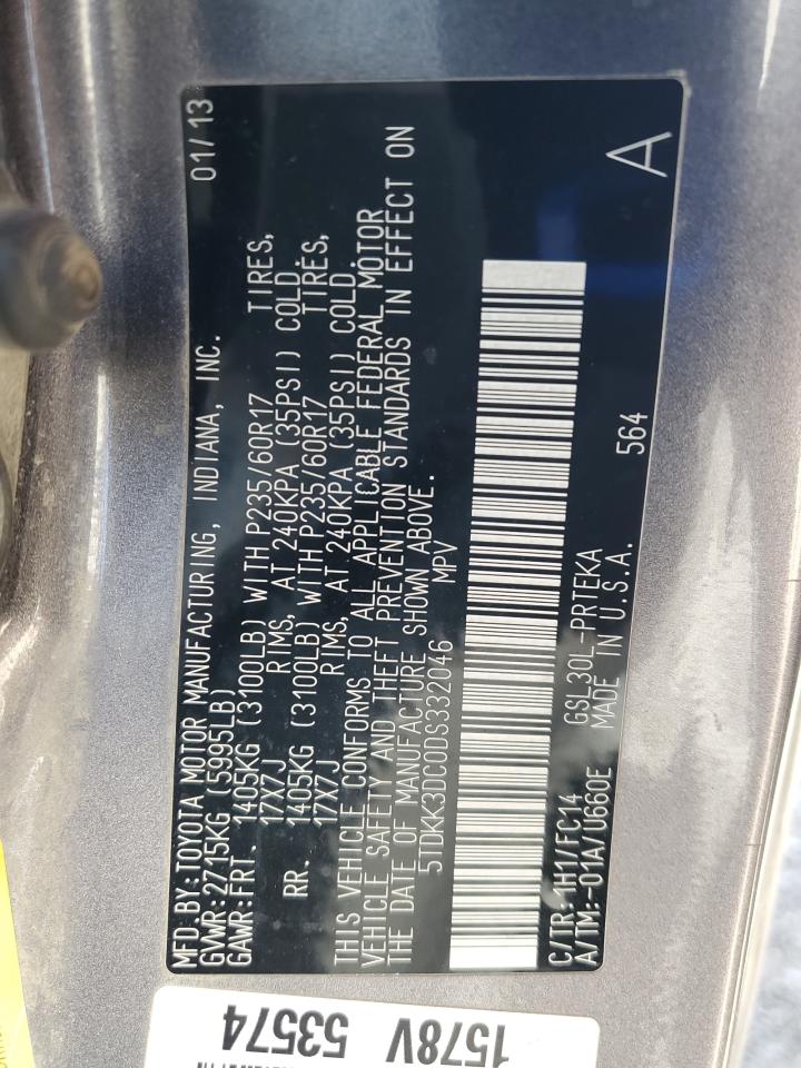 2013 Toyota Sienna Le VIN: 5TDKK3DC0DS332046 Lot: 68400265