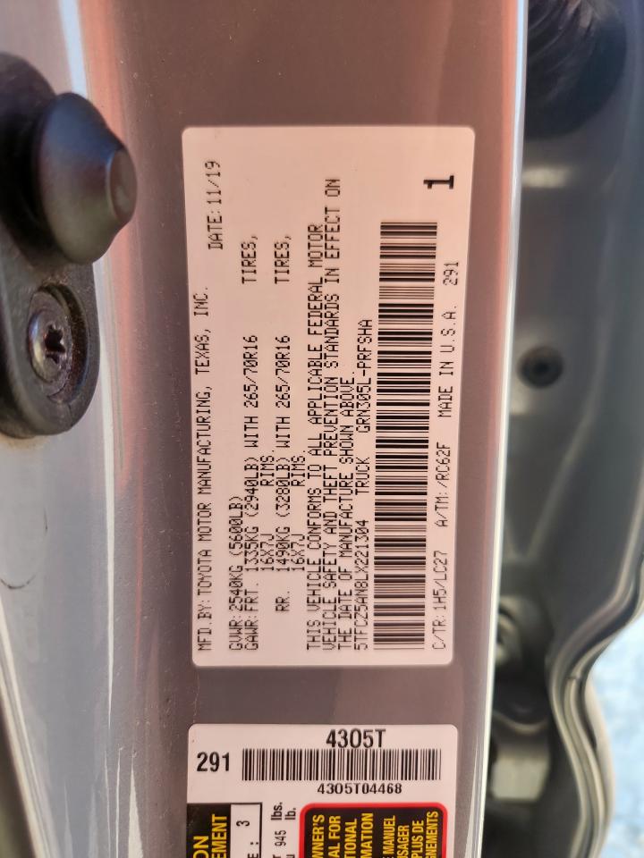 2020 Toyota Tacoma Double Cab VIN: 5TFCZ5AN8LX221304 Lot: 70687015