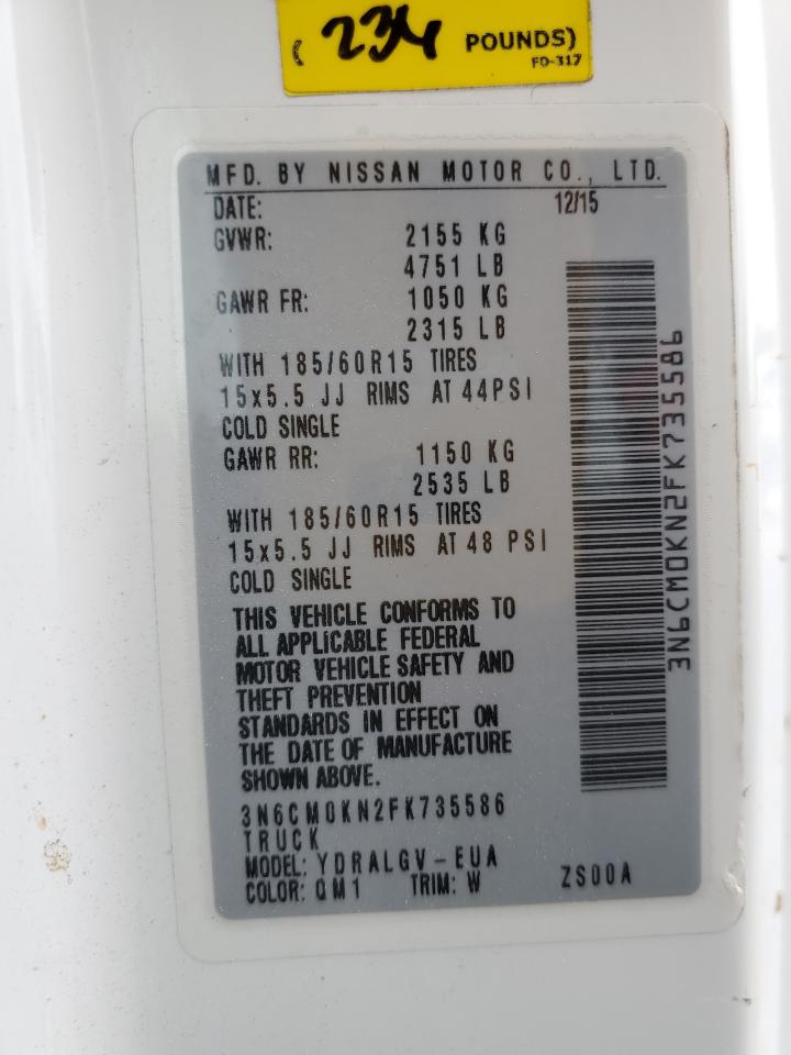 2015 Nissan Nv200 2.5S VIN: 3N6CM0KN2FK735586 Lot: 68052335