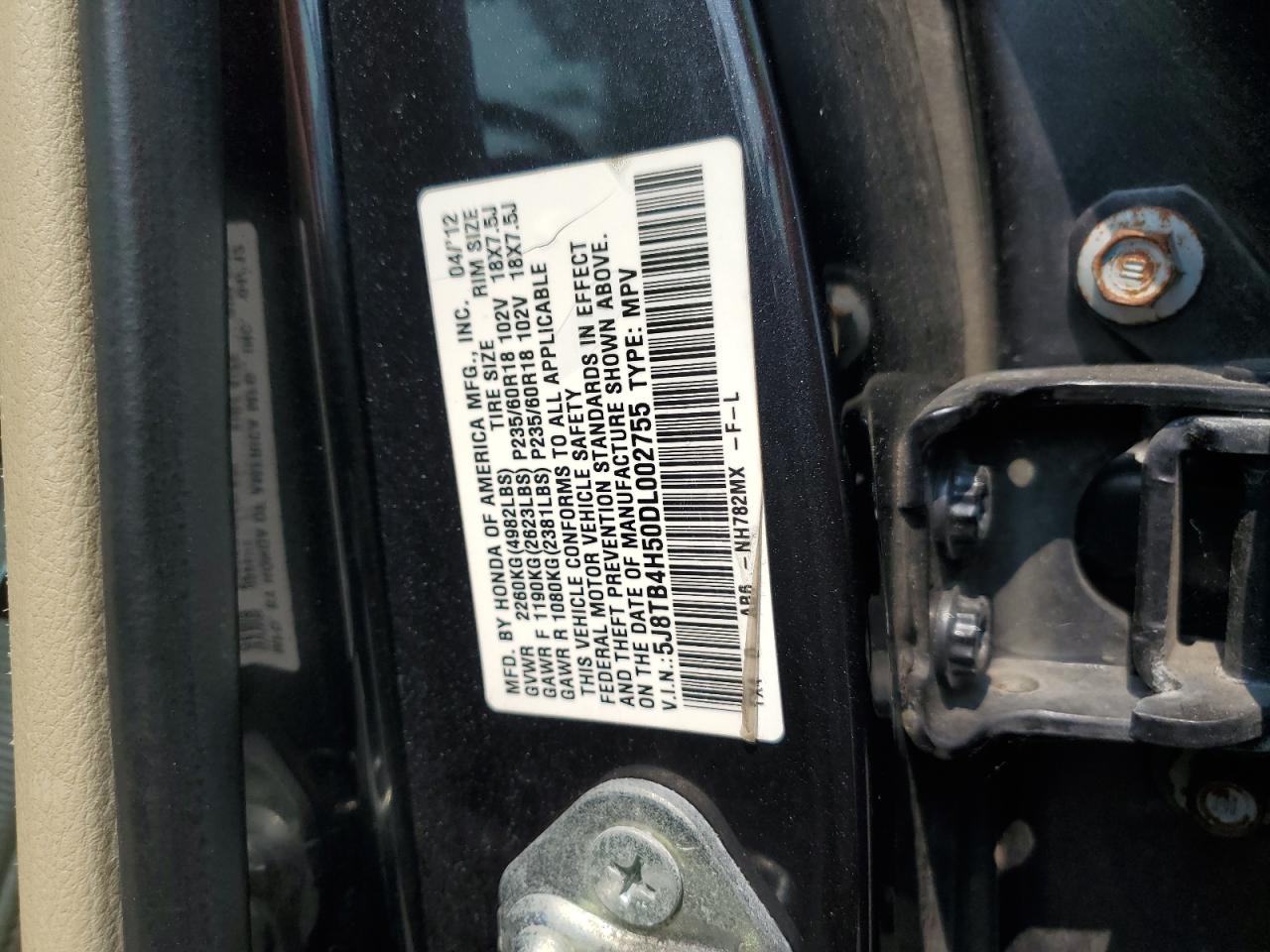 2013 Acura Rdx Technology VIN: 5J8TB4H50DL002755 Lot: 67650605