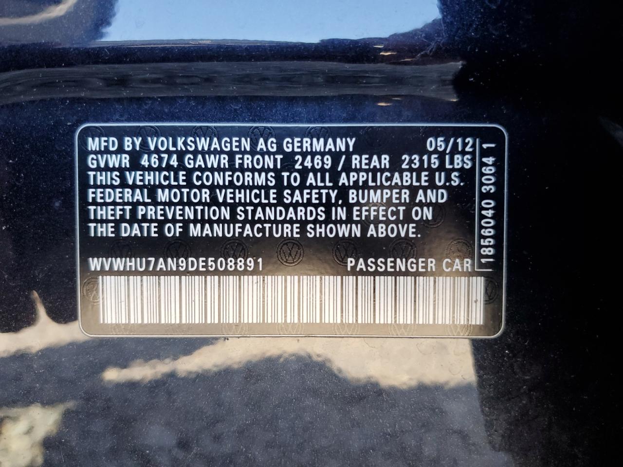 2013 Volkswagen Cc Luxury VIN: WVWHU7AN9DE508891 Lot: 68325665