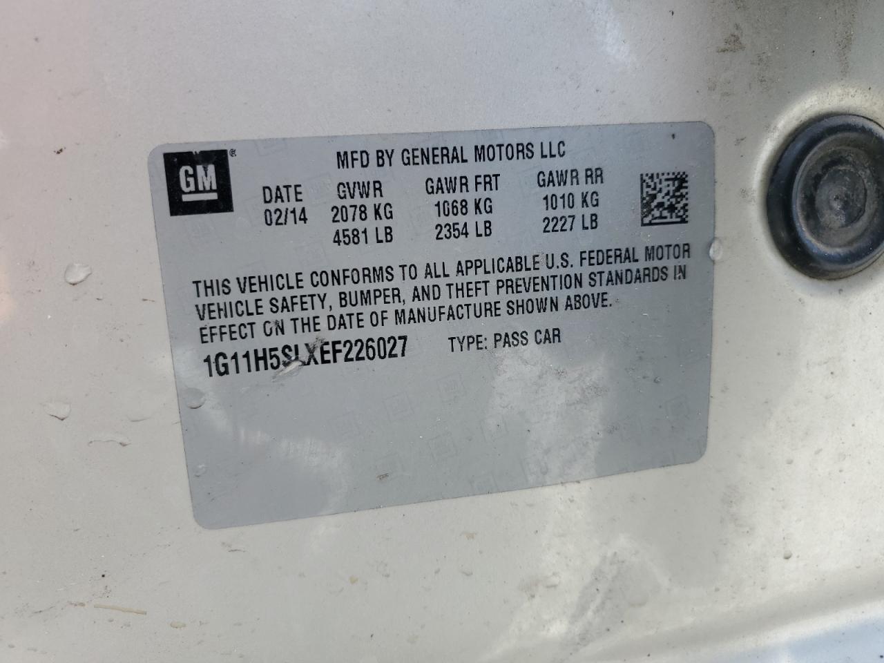 2014 Chevrolet Malibu Ltz VIN: 1G11H5SLXEF226027 Lot: 68121395