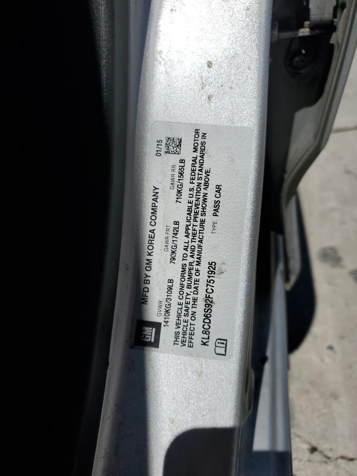 2015 Chevrolet Spark 1Lt VIN: KL8CD6S92FC751925 Lot: 67684785