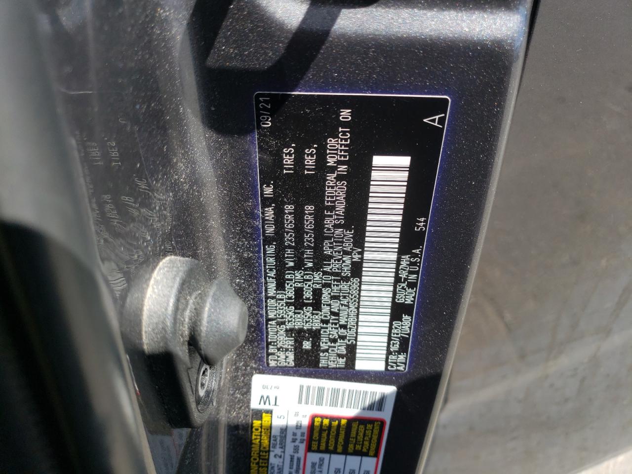 2021 Toyota Highlander Xle VIN: 5TDGZRBH6MS558966 Lot: 67789465