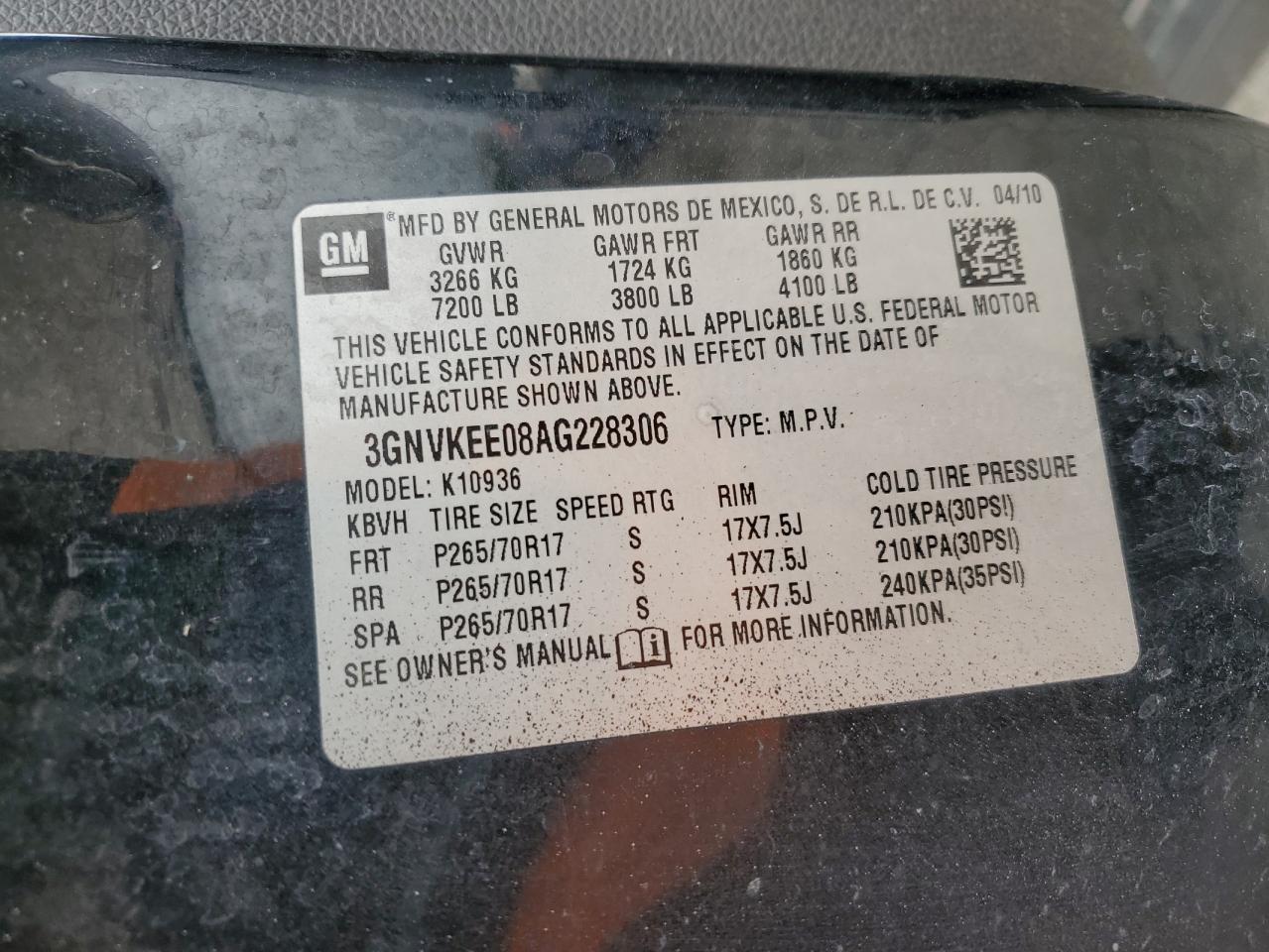 2010 Chevrolet Avalanche Ls VIN: 3GNVKEE08AG228306 Lot: 69435775