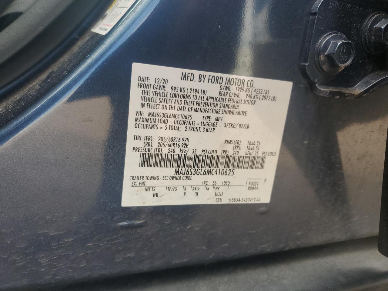 2021 Ford Ecosport Se VIN: MAJ6S3GL6MC410625 Lot: 68388365