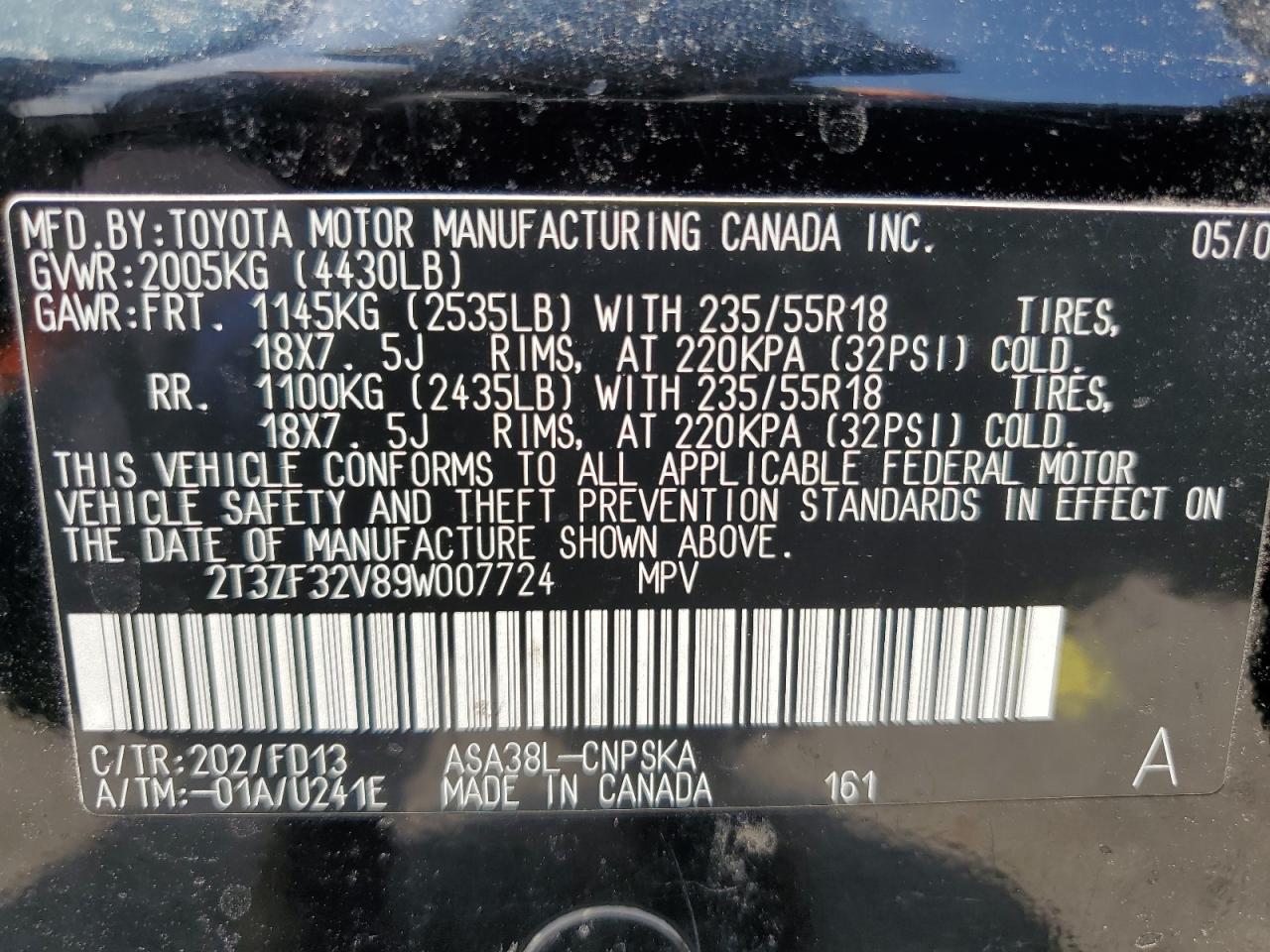 2009 Toyota Rav4 Sport VIN: 2T3ZF32V89W007724 Lot: 67037775