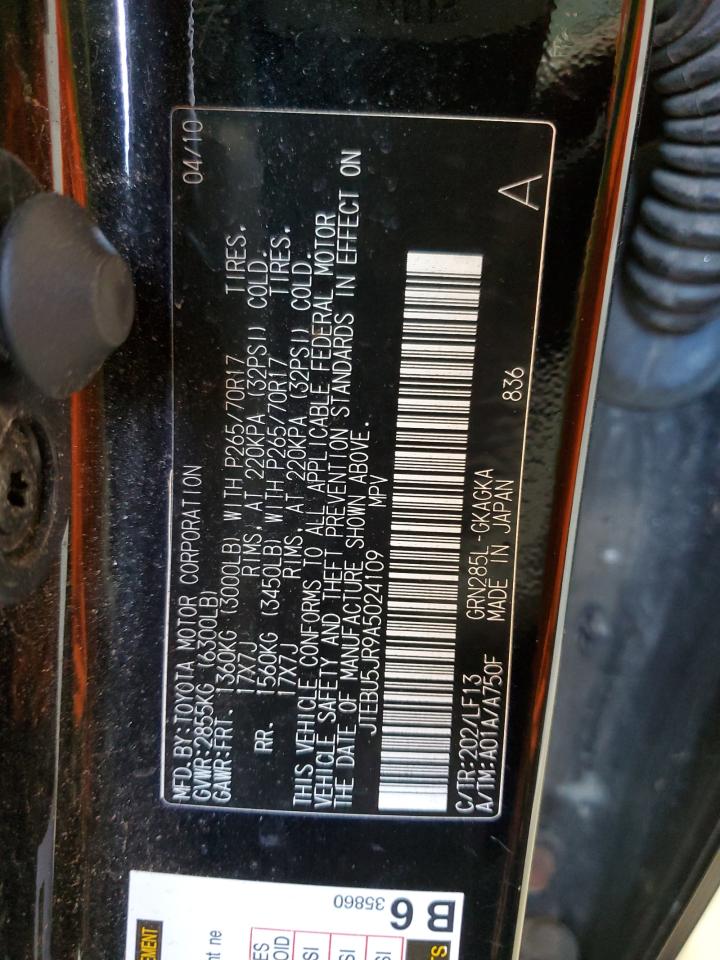 2010 Toyota 4Runner Sr5 VIN: JTEBU5JR9A5024109 Lot: 70558015