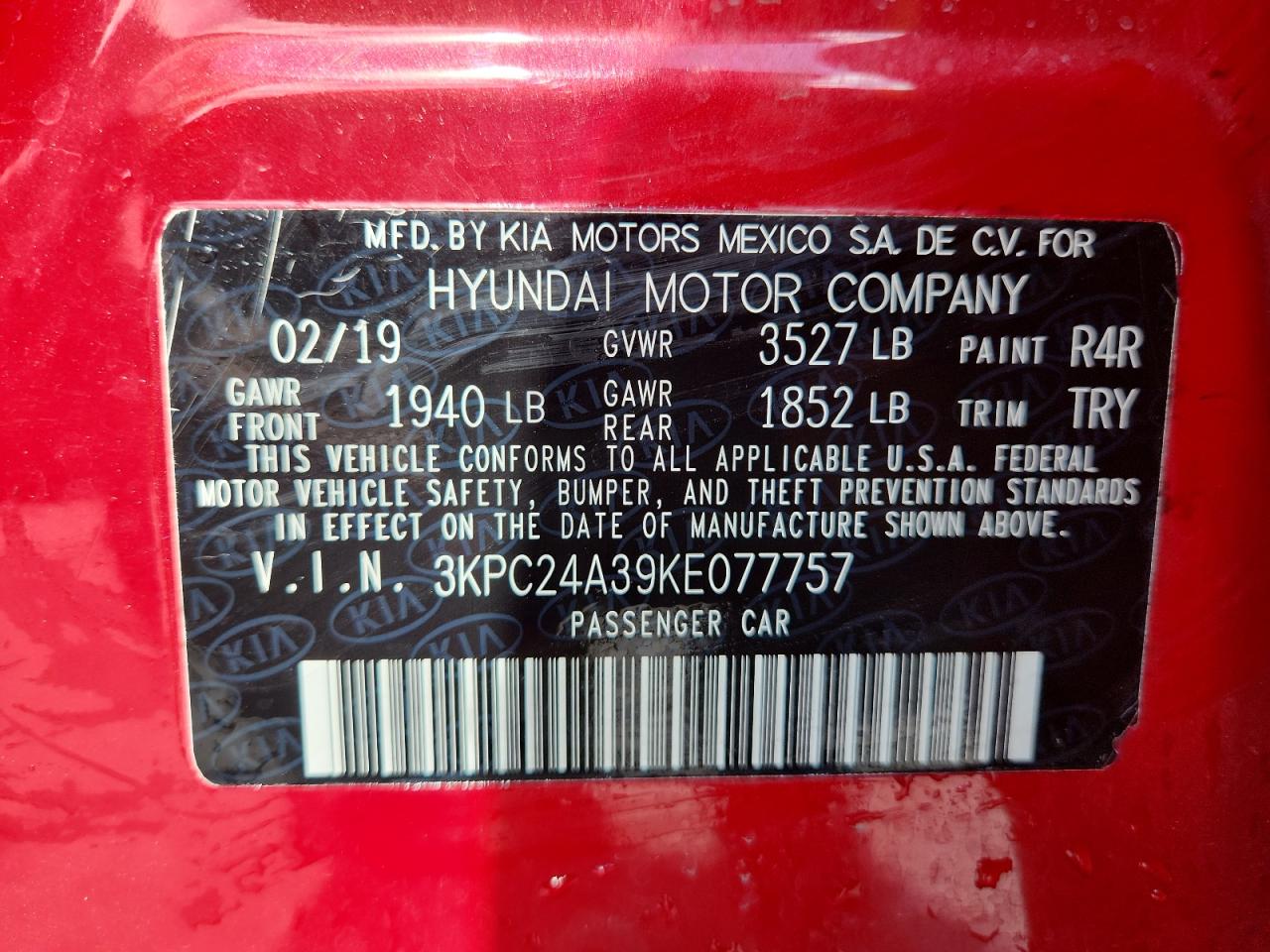 2019 Hyundai Accent Se VIN: 3KPC24A39KE077757 Lot: 70740915