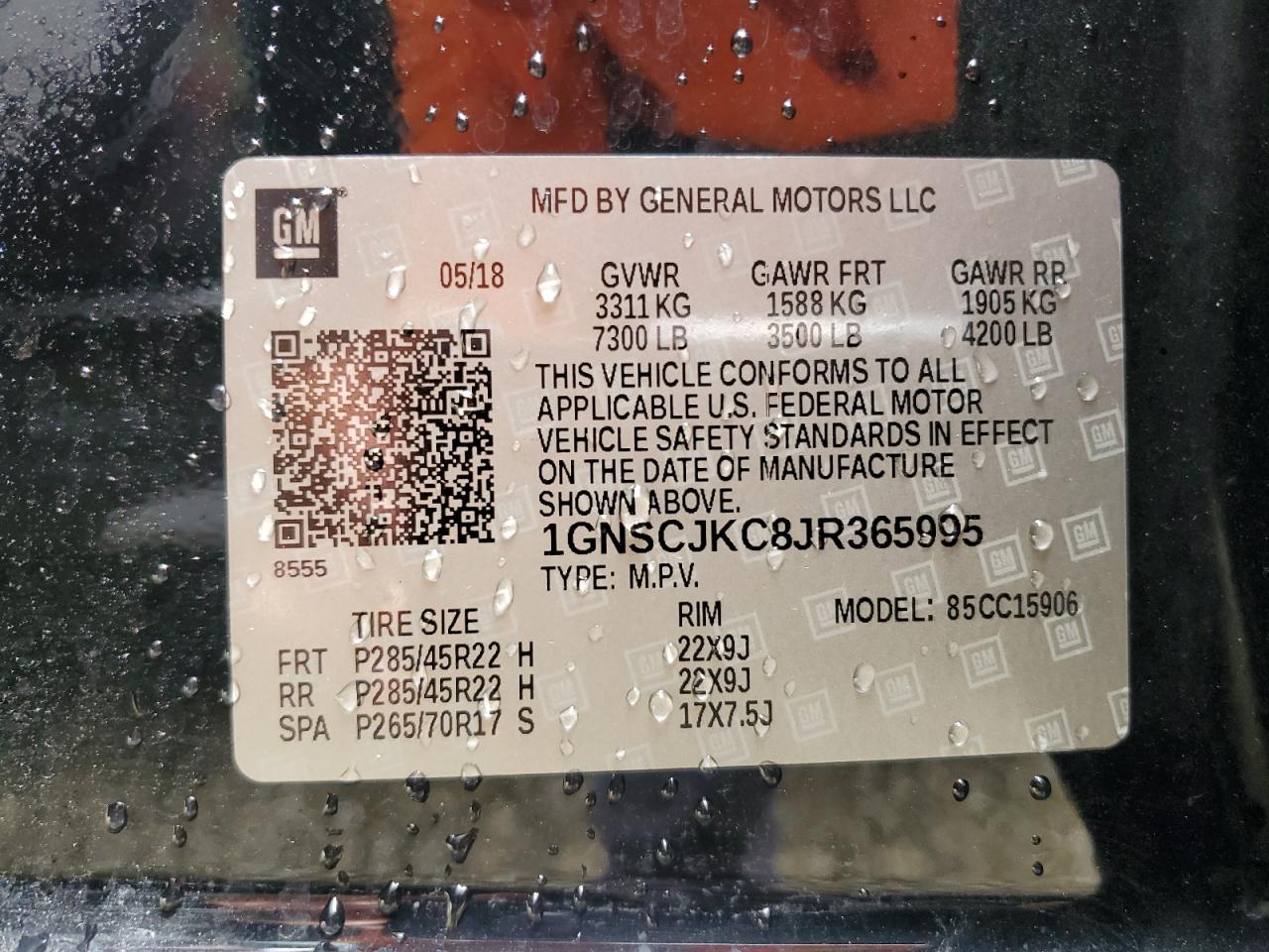 2018 Chevrolet Suburban C1500 Premier VIN: 1GNSCJKC8JR365995 Lot: 68613445