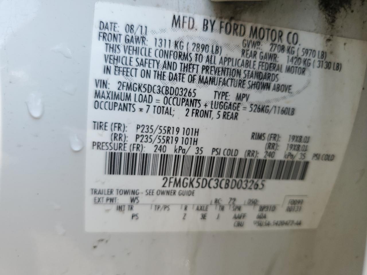 2012 Ford Flex Limited VIN: 2FMGK5DC3CBD03265 Lot: 68937135