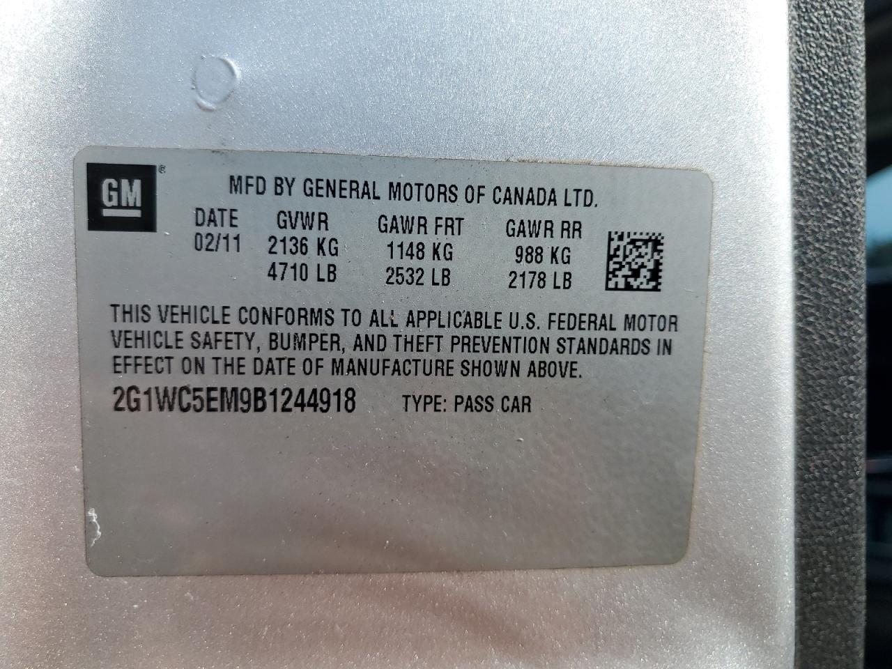 2011 Chevrolet Impala Ltz VIN: 2G1WC5EM9B1244918 Lot: 70292245