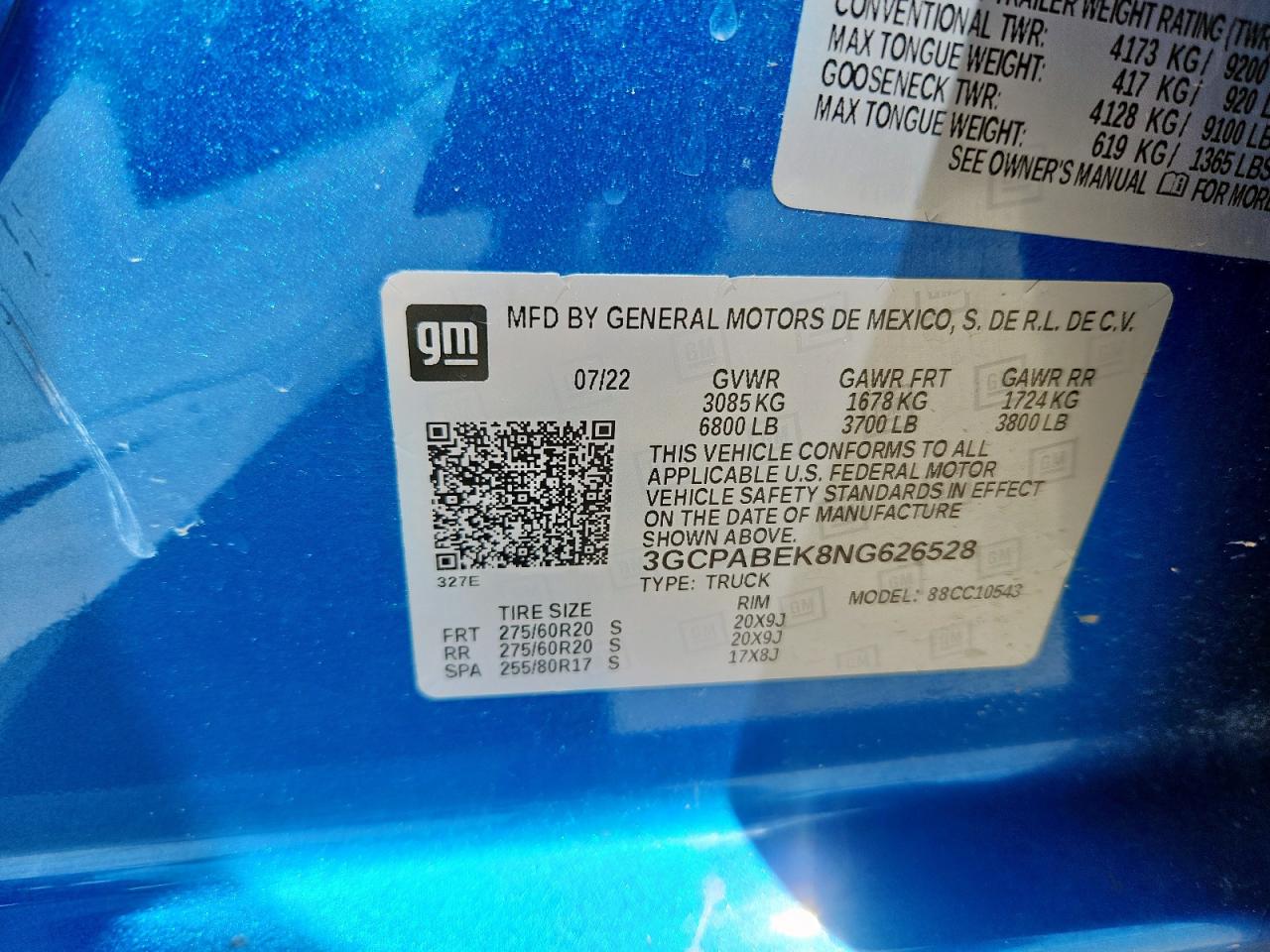 2022 Chevrolet Silverado C1500 Custom VIN: 3GCPABEK8NG626528 Lot: 67318435