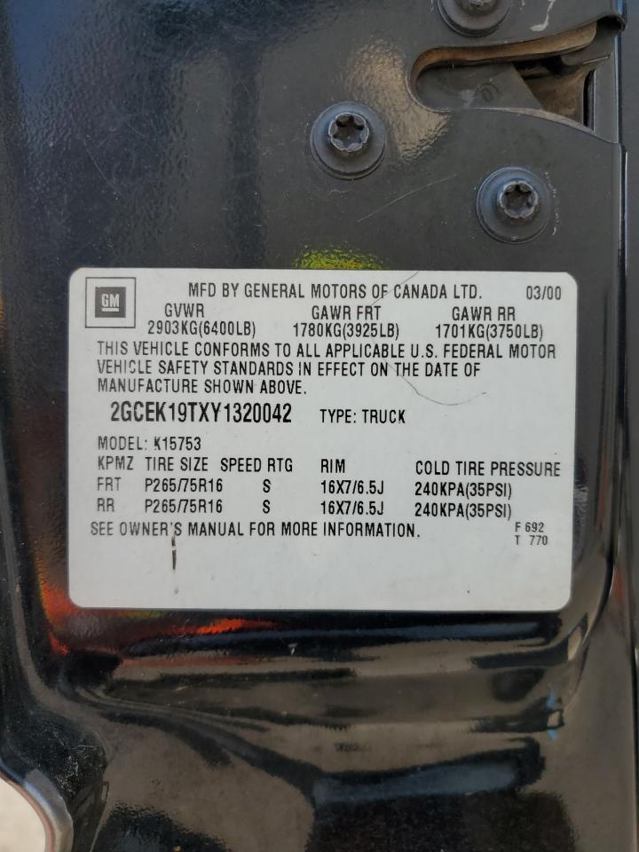 2000 Chevrolet Silverado K1500 VIN: 2GCEK19TXY1320042 Lot: 68842725