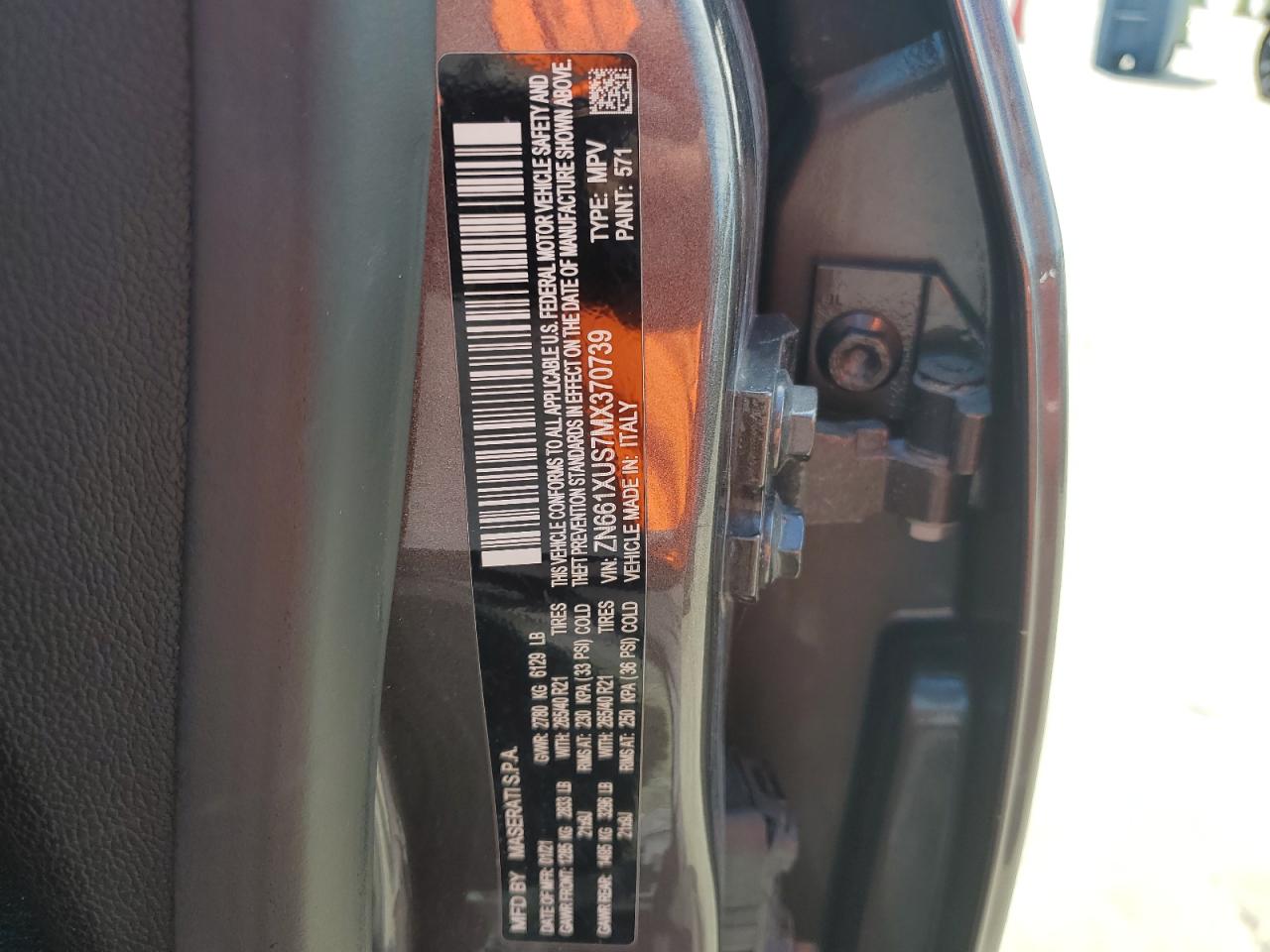 2021 Maserati Levante Sport VIN: ZN661XUS7MX370739 Lot: 64252845