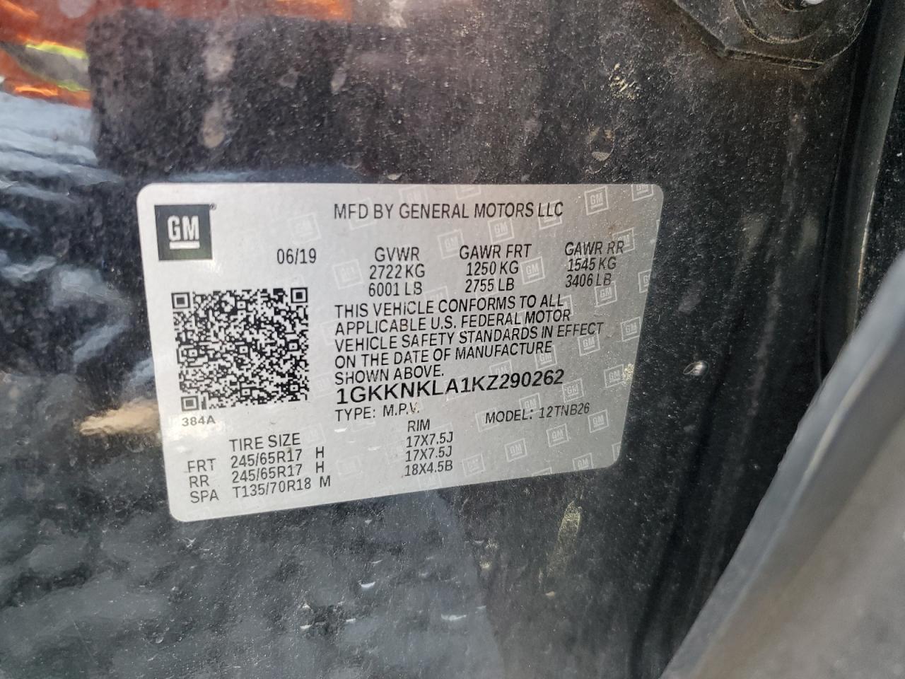 2019 GMC Acadia Sle VIN: 1GKKNKLA1KZ290262 Lot: 70303245