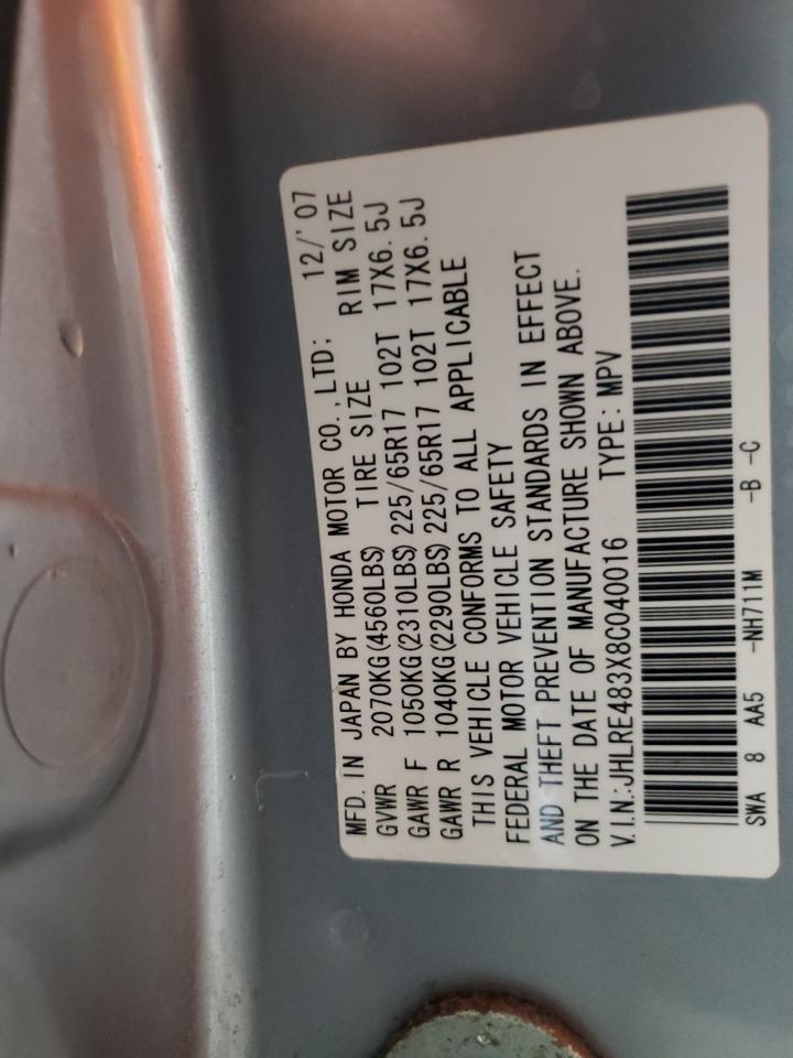 2008 Honda Cr-V Lx VIN: JHLRE483X8C040016 Lot: 68691925