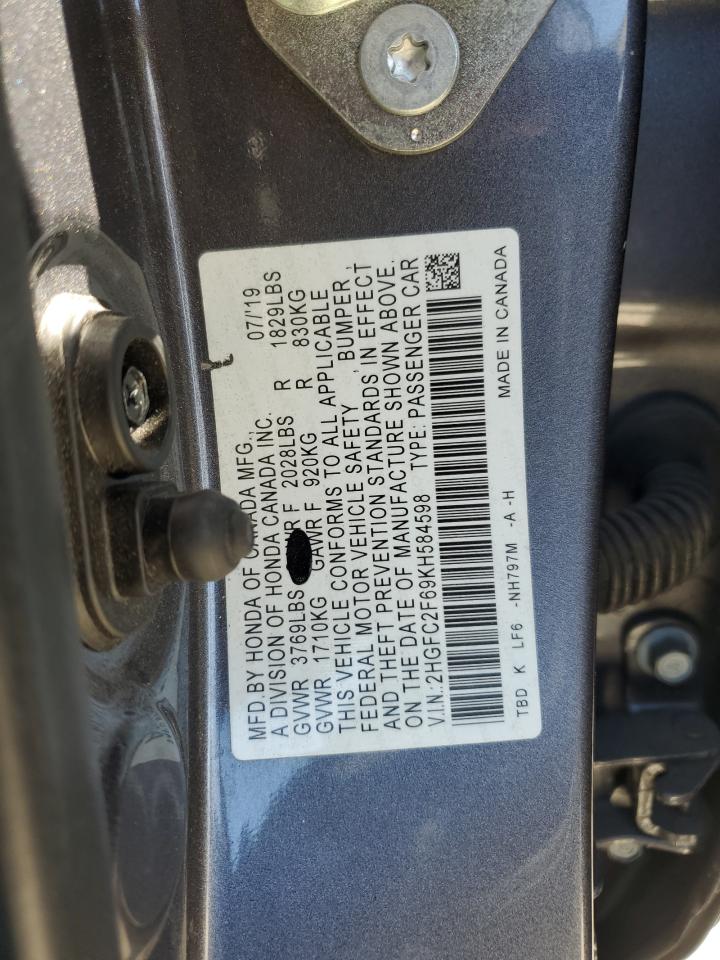 2019 Honda Civic Lx VIN: 2HGFC2F69KH584598 Lot: 70102995