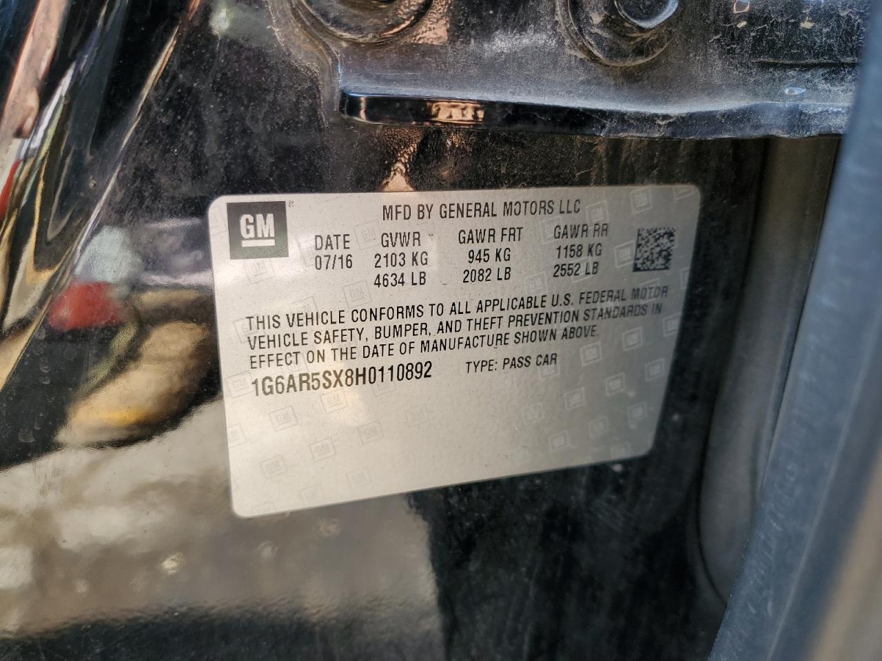 2017 Cadillac Cts Luxury VIN: 1G6AR5SX8H0110892 Lot: 70755635