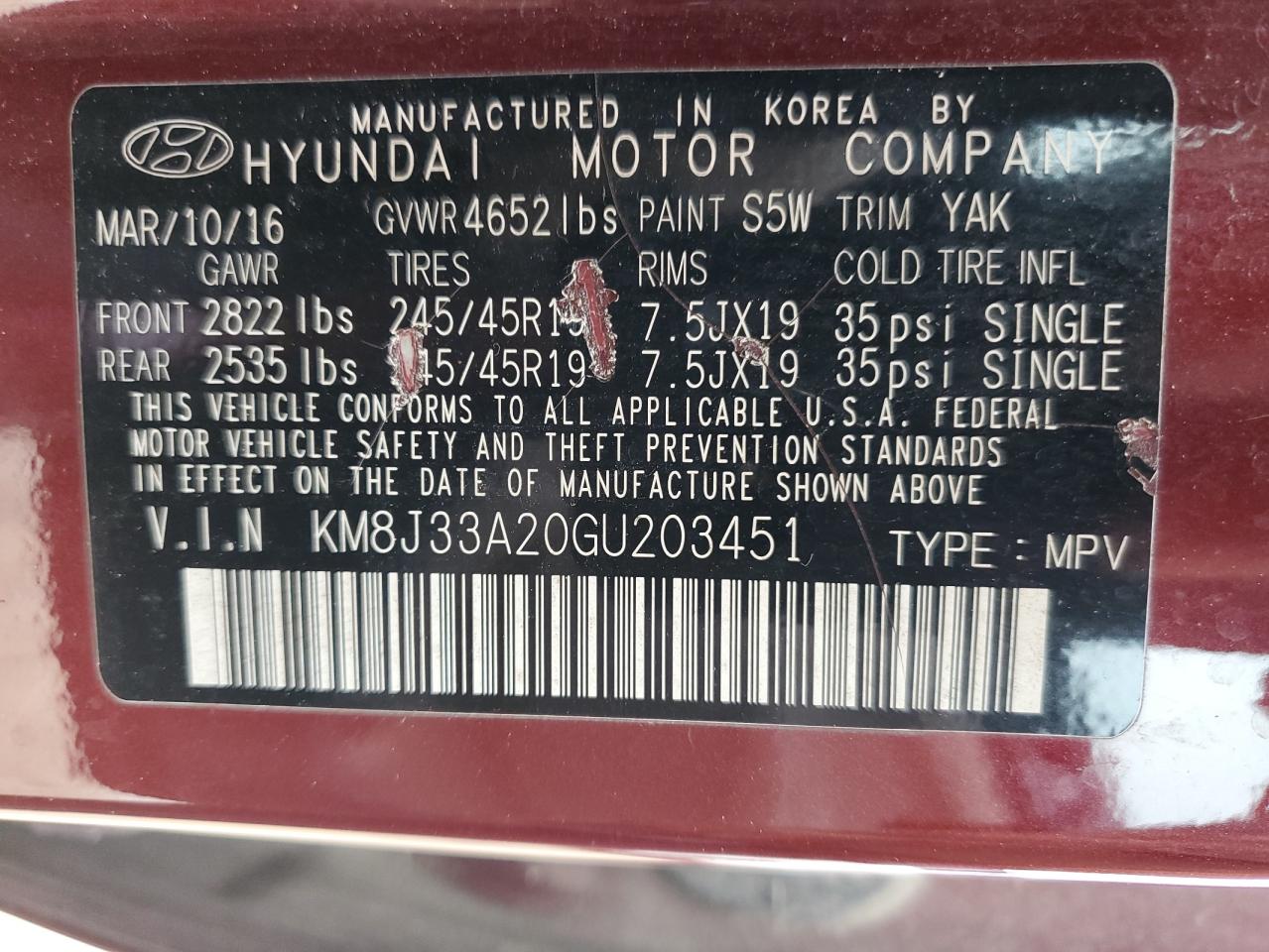 KM8J33A20GU203451 2016 Hyundai Tucson Limited