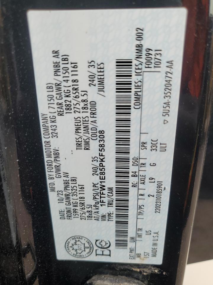 2023 Ford F150 Supercrew VIN: 1FTFW1E85PKF58308 Lot: 68179465