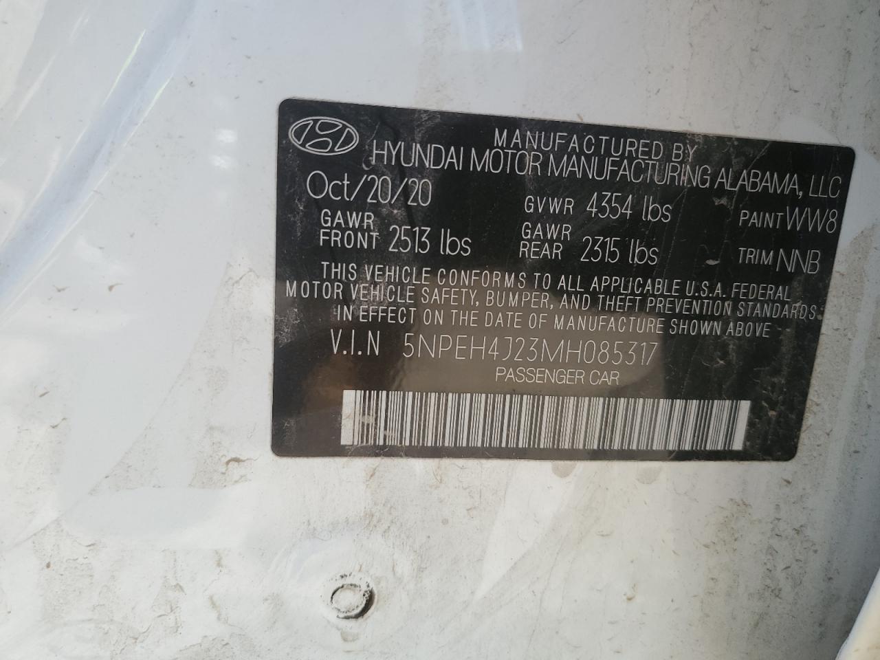 2021 Hyundai Sonata Limited VIN: 5NPEH4J23MH085317 Lot: 69824675