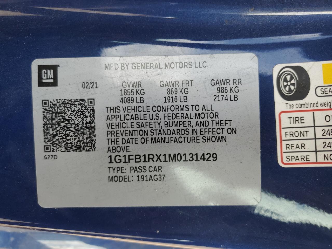2021 Chevrolet Camaro Ls VIN: 1G1FB1RX1M0131429 Lot: 68465975