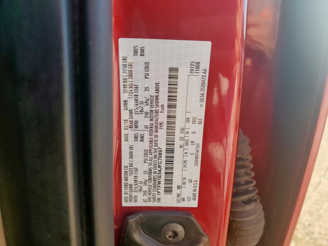 2018 Ford F150 Supercrew VIN: 1FTFW1E54JFC70897 Lot: 68523615