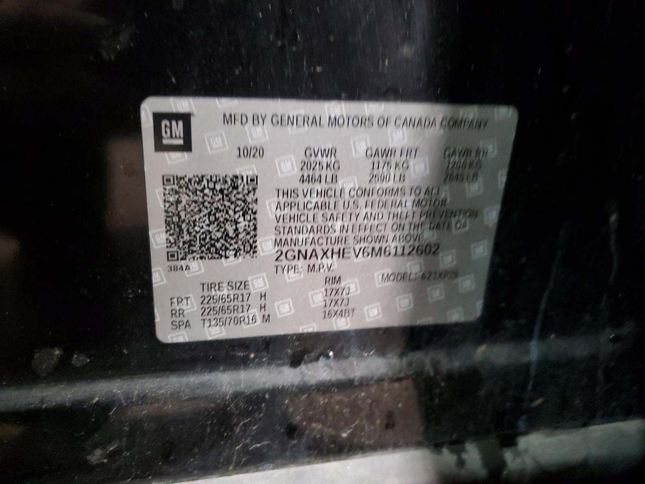 2021 Chevrolet Equinox Ls VIN: 2GNAXHEV6M6112602 Lot: 66608015