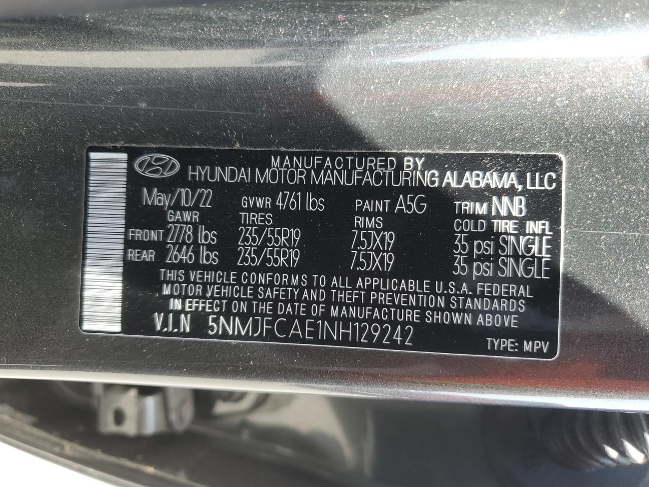 2022 Hyundai Tucson Sel VIN: 5NMJFCAE1NH129242 Lot: 68328575