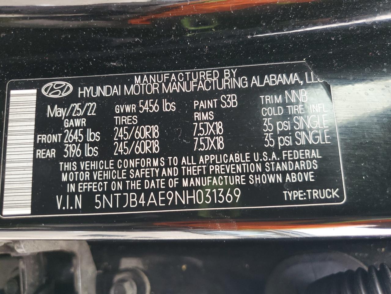 2022 Hyundai Santa Cruz Sel VIN: 5NTJB4AE9NH031369 Lot: 70230105