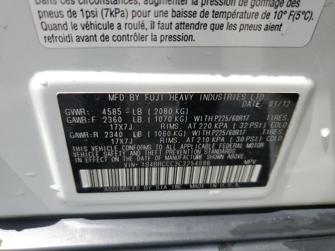 2012 Subaru Outback 2.5I Premium VIN: 4S4BRCCC3C3254886 Lot: 66936345