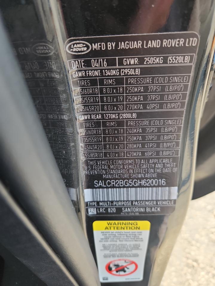 SALCR2BG5GH620016 2016 Land Rover Discovery Sport Hse