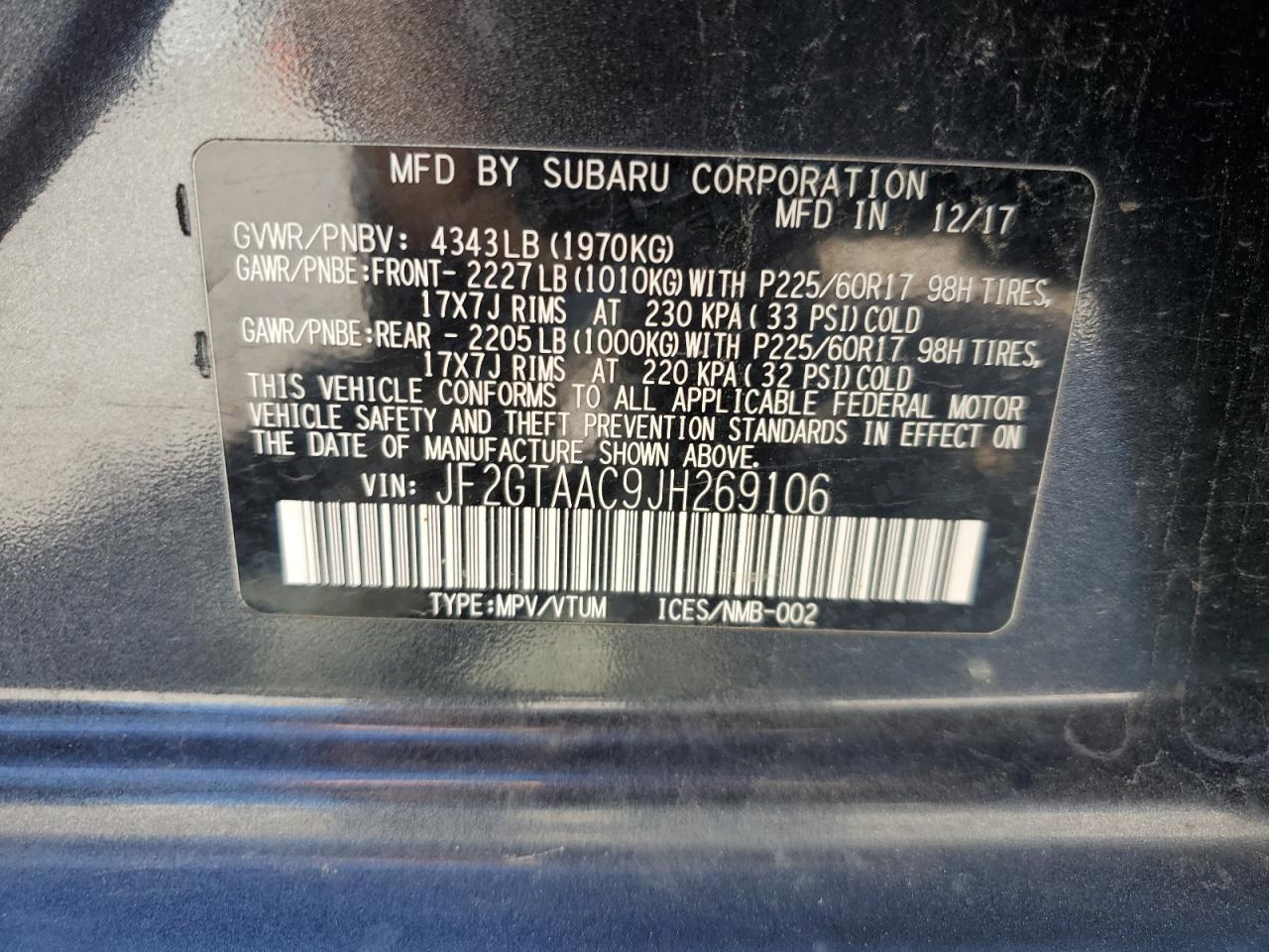 2018 Subaru Crosstrek VIN: JF2GTAAC9JH269106 Lot: 70463425