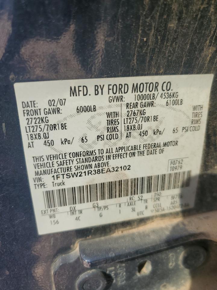2008 Ford F250 Super Duty VIN: 1FTSW21R38EA32102 Lot: 70031015