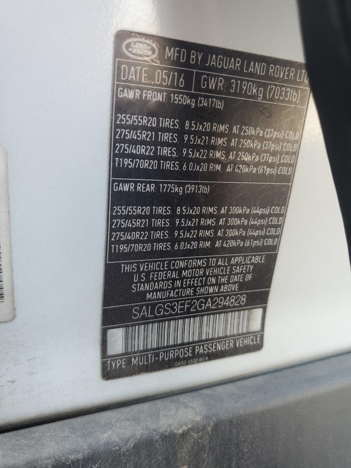 SALGS3EF2GA294828 2016 Land Rover Range Rover Supercharged
