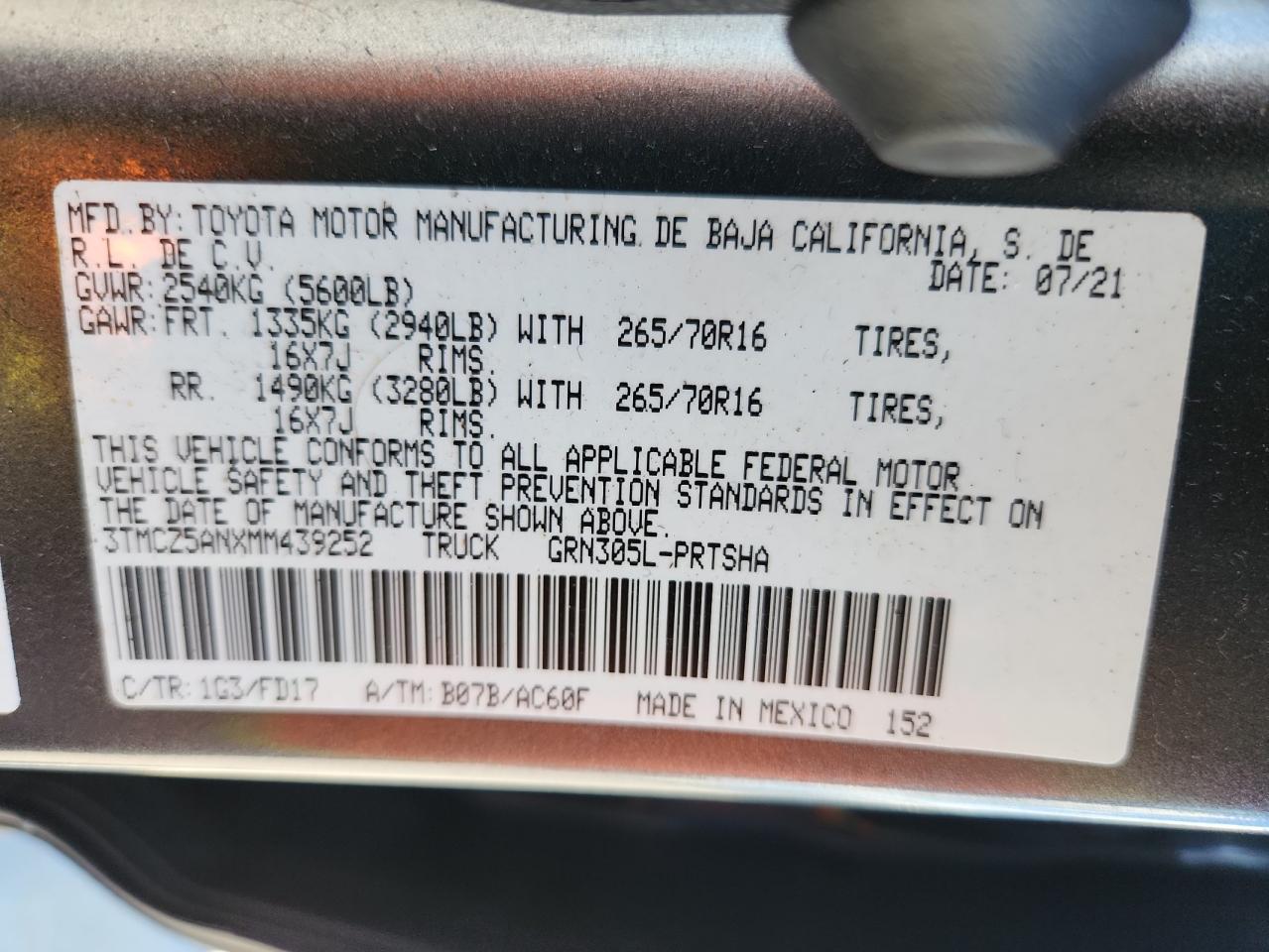 2021 Toyota Tacoma Double Cab VIN: 3TMCZ5ANXMM439252 Lot: 70420565