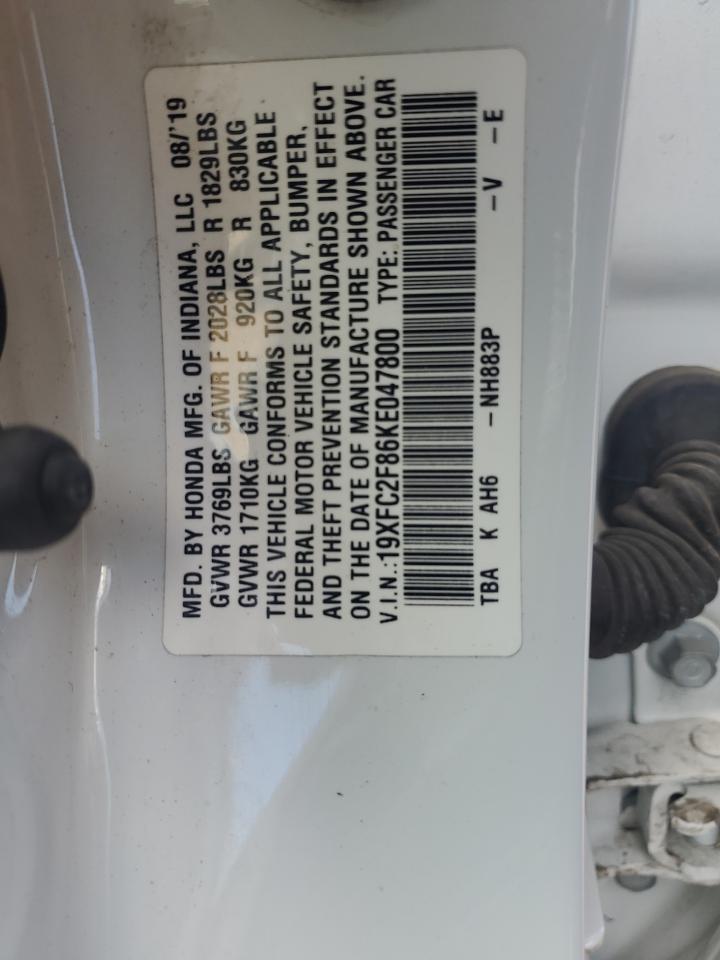 2019 Honda Civic Sport VIN: 19XFC2F86KE047800 Lot: 68292135