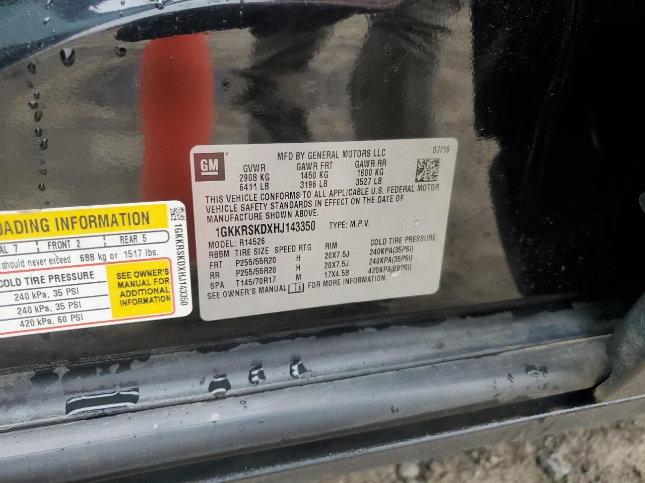 2017 GMC Acadia Limited Slt-2 VIN: 1GKKRSKDXHJ143350 Lot: 70151825
