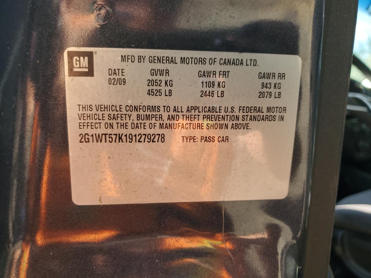 2009 Chevrolet Impala 1Lt VIN: 2G1WT57K191279278 Lot: 69118635