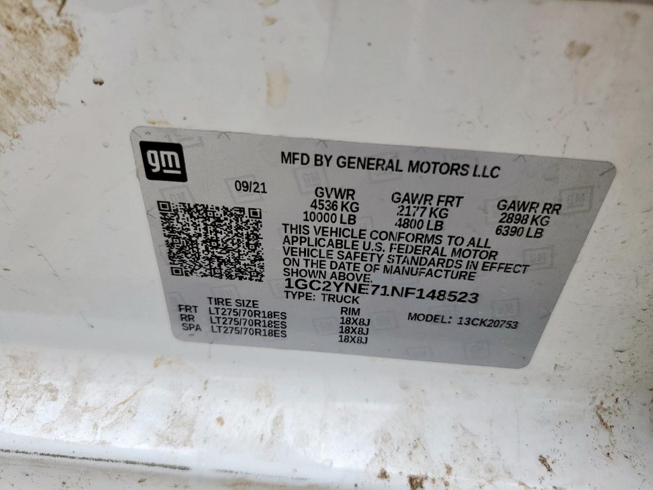 2022 Chevrolet Silverado K2500 Heavy Duty Lt VIN: 1GC2YNE71NF148523 Lot: 70276165